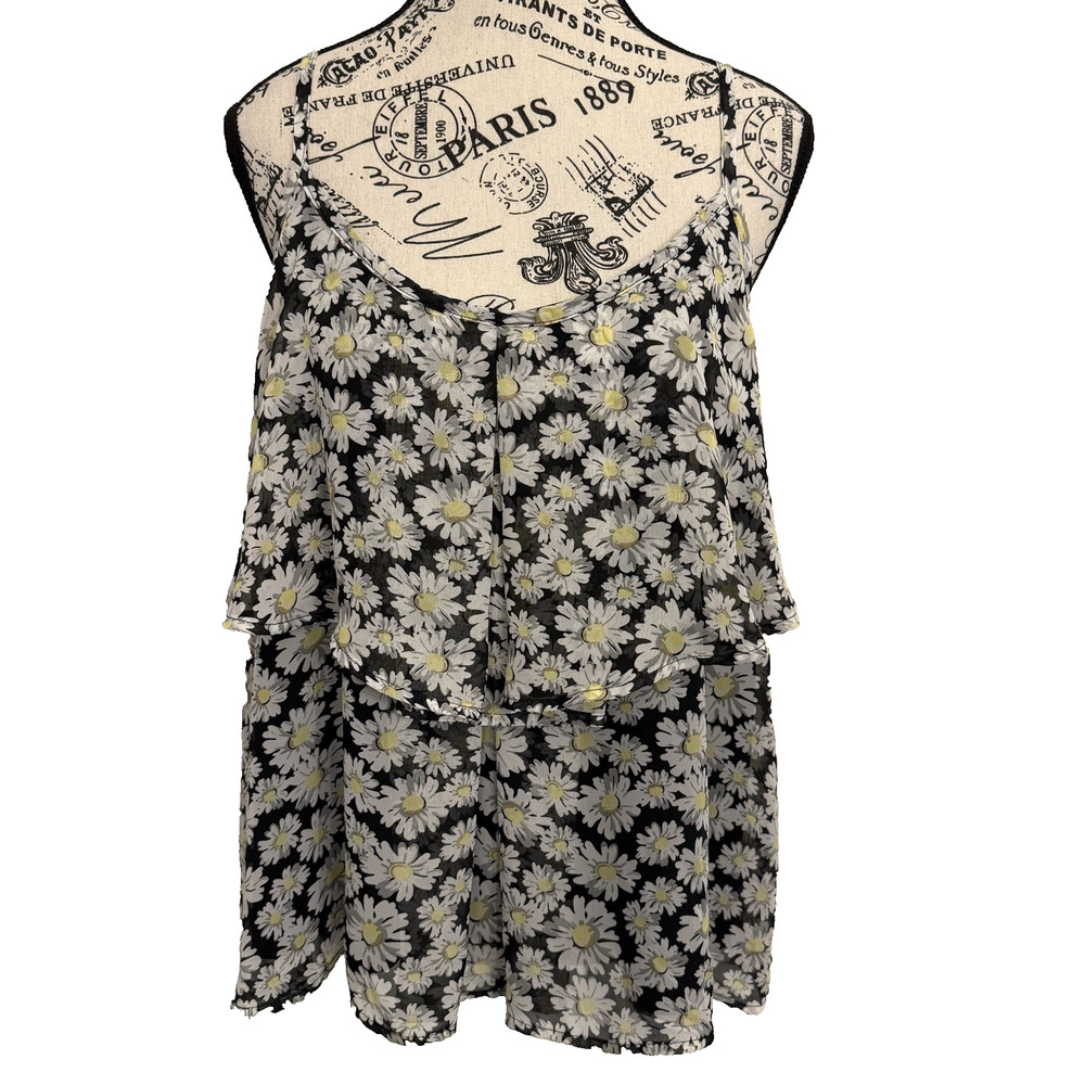 g:21 Women’s Sleeveless Blouse XXL Daisy Print Tiered Spaghetti Straps